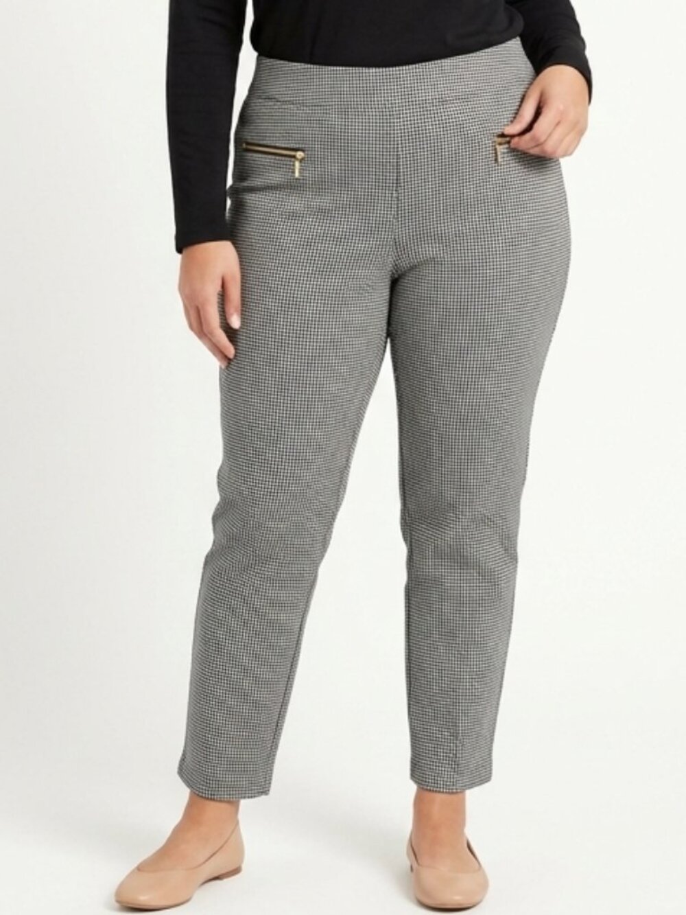 Max Studio Pull On Slim Fit Birds Eye Weave Pant- Sz. Lrg